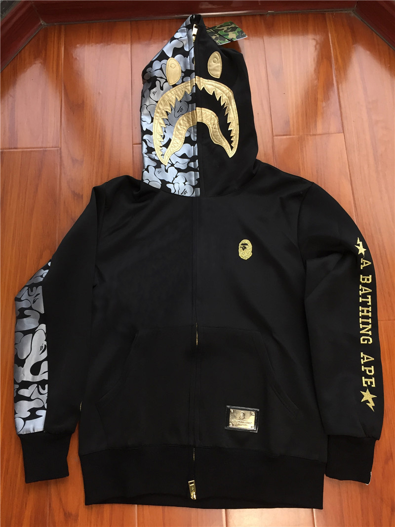 A Bathing Ape Premium BAPE Black Gold Shark Hoodie